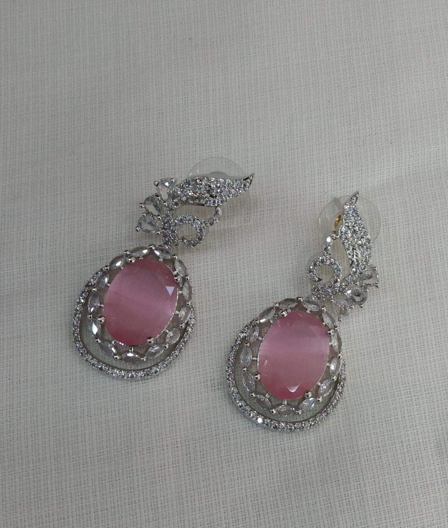 Pink Silver Cz American Diamond Earrings Kiran Jewellery Online
