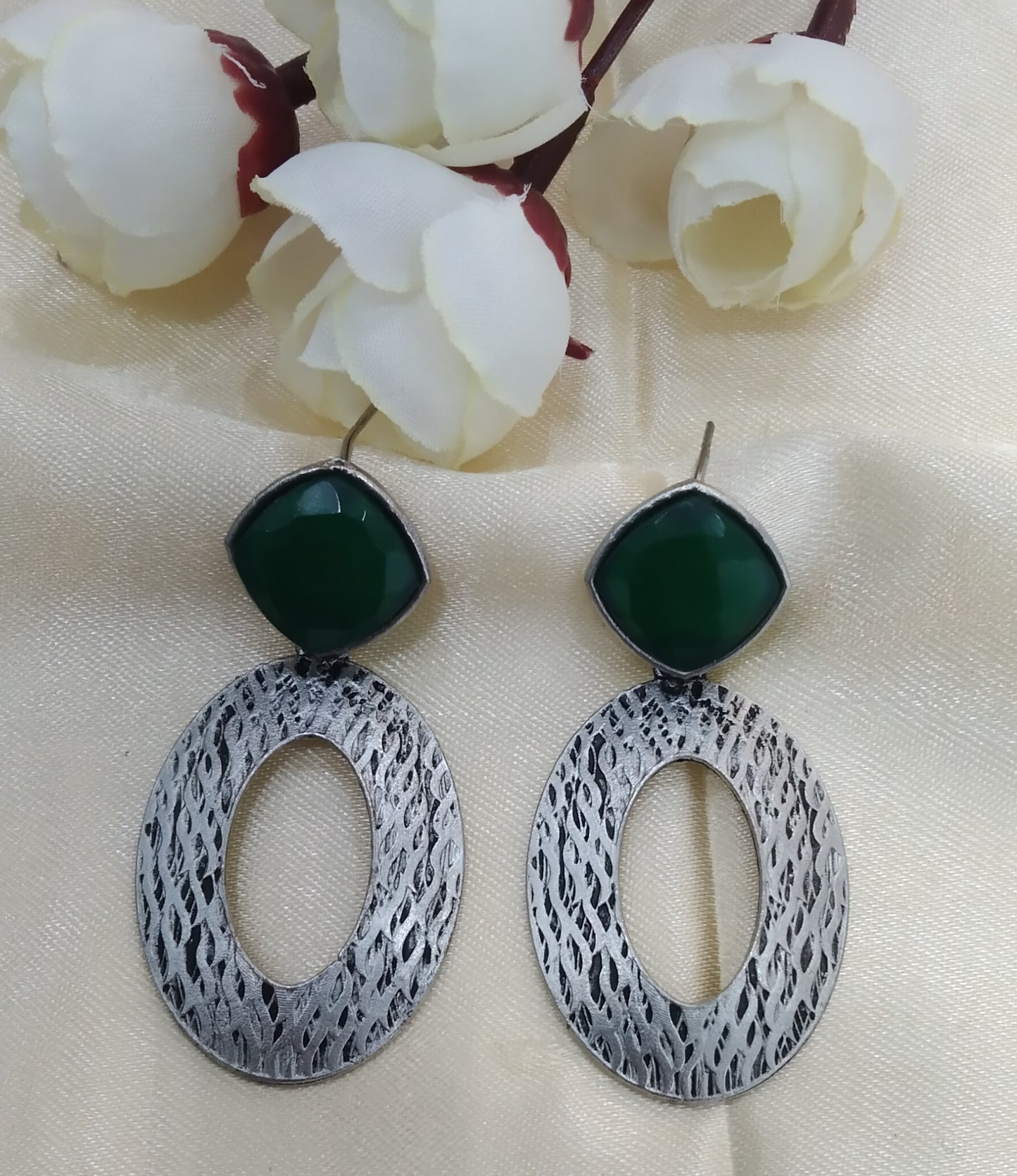 Green Oxidized Metal Shalu Bollywood Earrings Jewellery