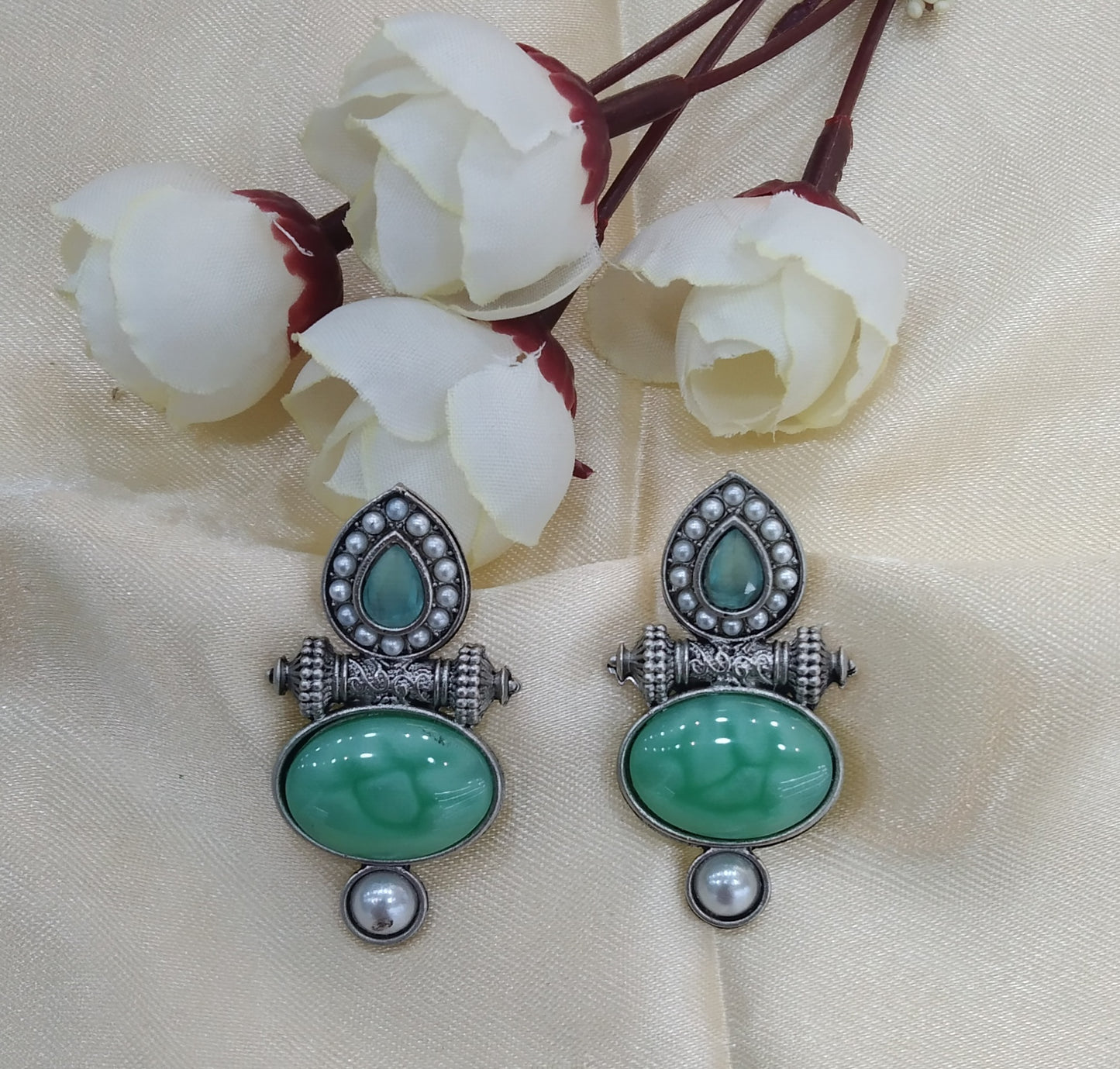 Mint Oxidized Metal Shalu Bollywood Earrings Jewellery