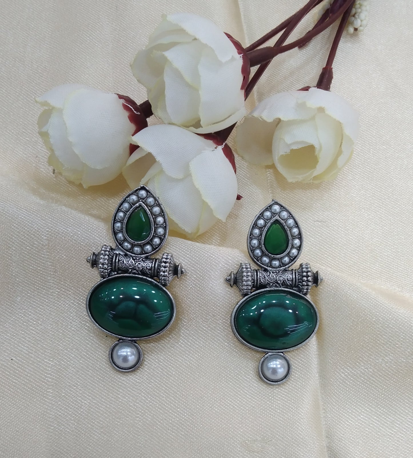 Green Oxidized Metal Shalu Bollywood Earrings Jewellery