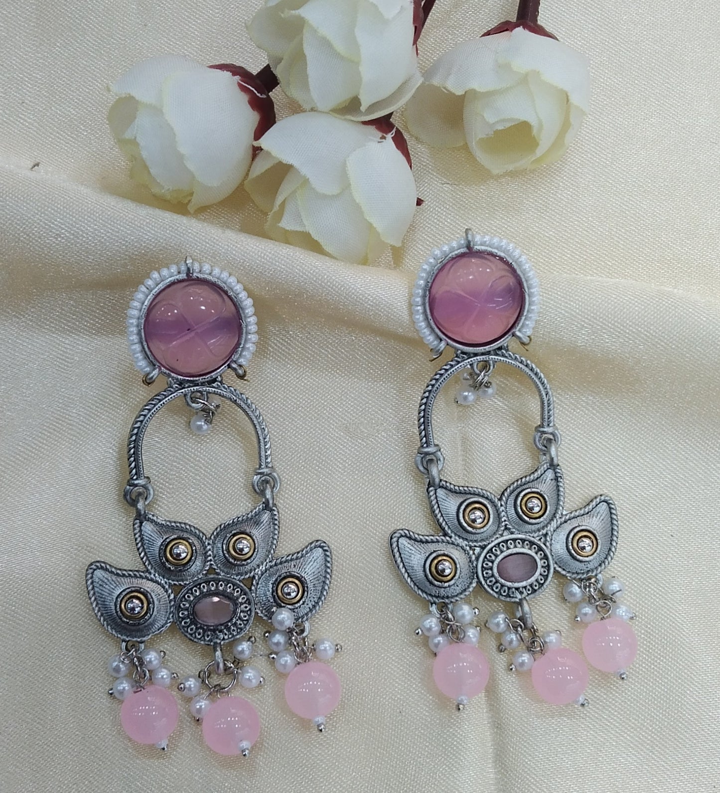Pink Oxidized Metal Shalu Bollywood Earrings Jewellery