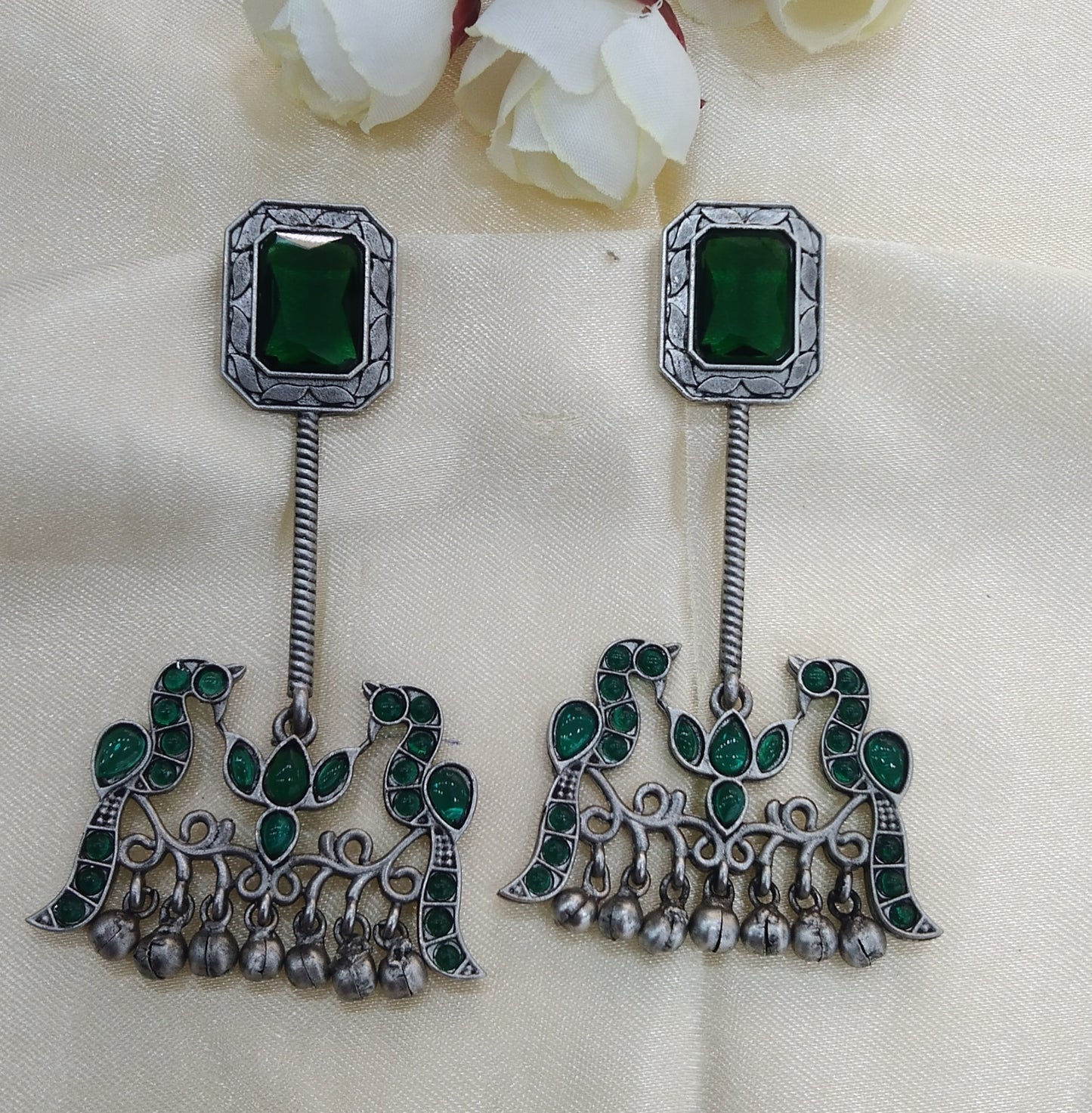 Green Oxidized Metal Shalu Bollywood Earrings Jewellery
