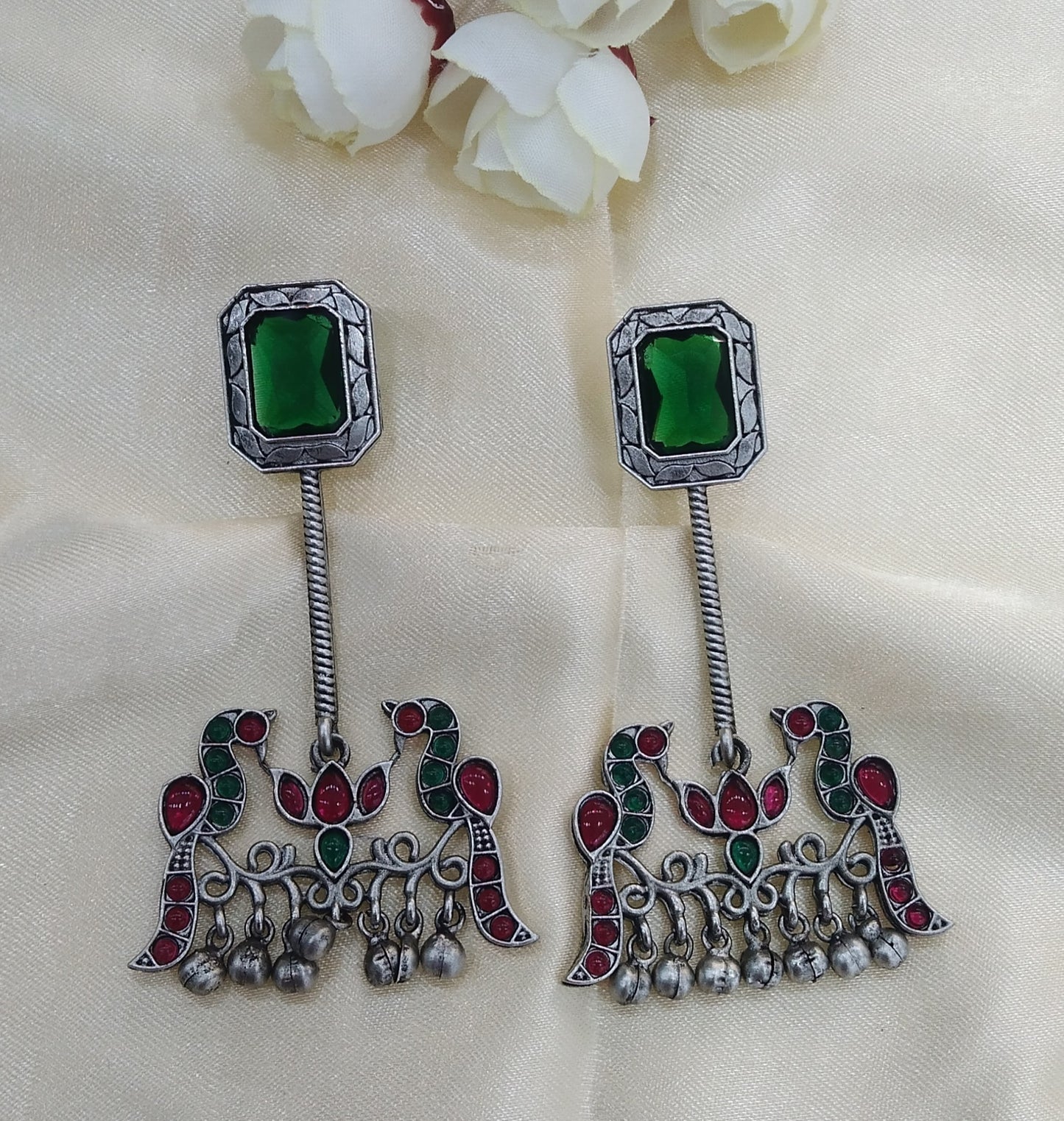 Green Majenta Oxidized Metal Shalu Bollywood Earrings Jewellery