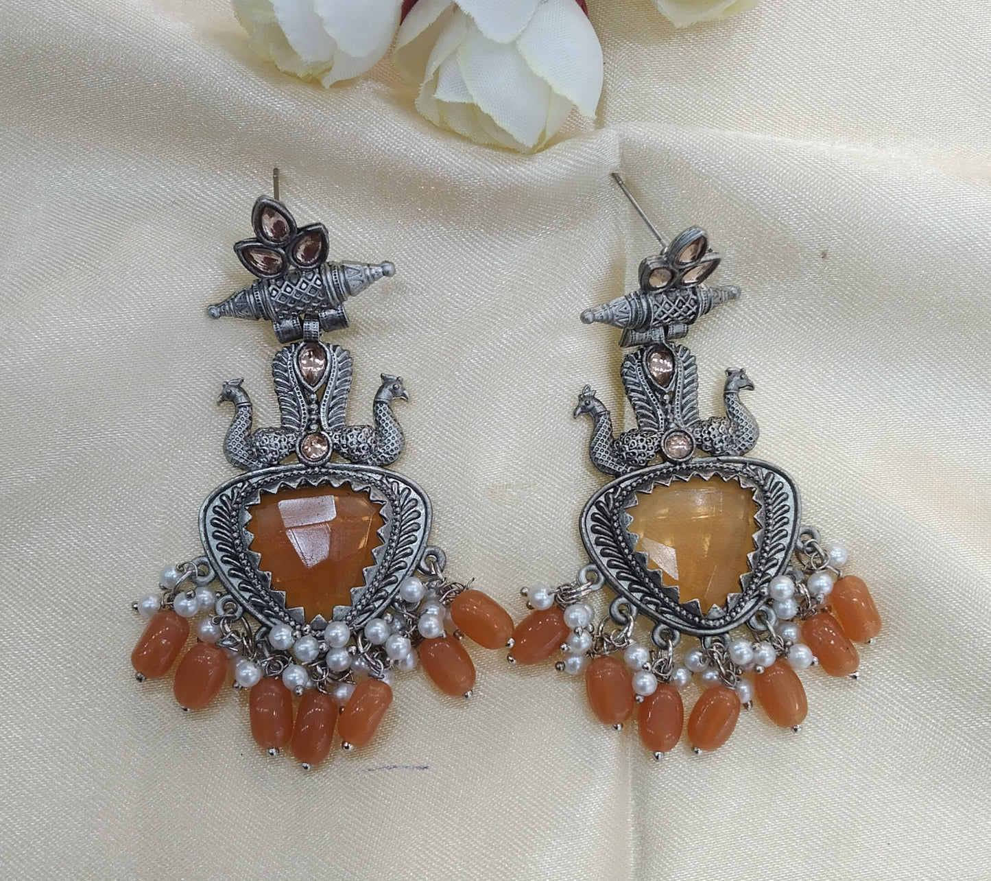 Orange Oxidized Metal Shalu Bollywood Earrings Jewellery