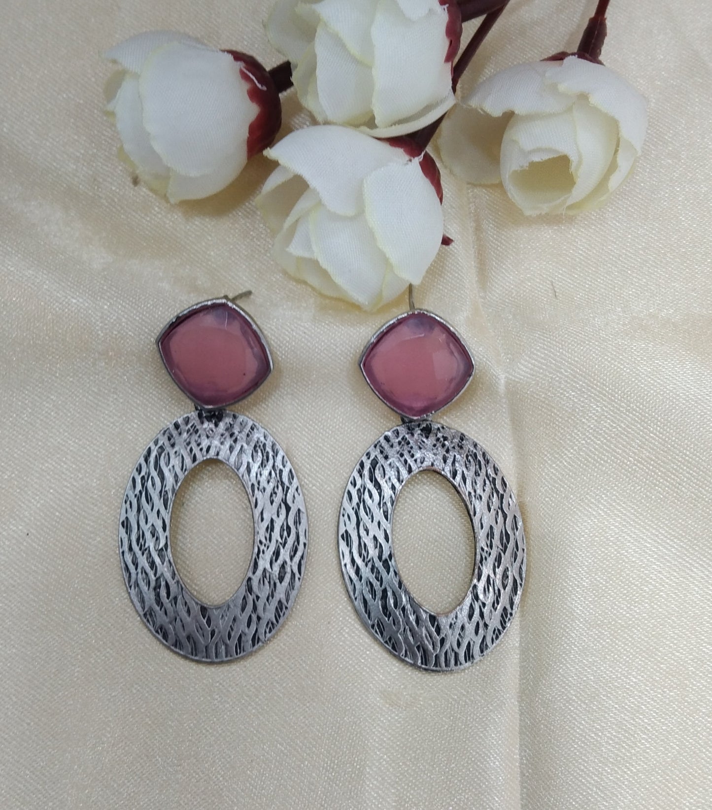 Pink Oxidized Metal Shalu Bollywood Earrings Jewellery
