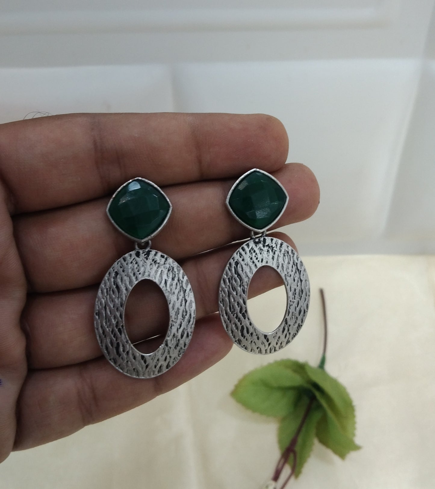 Green Oxidized Metal Shalu Bollywood Earrings Jewellery