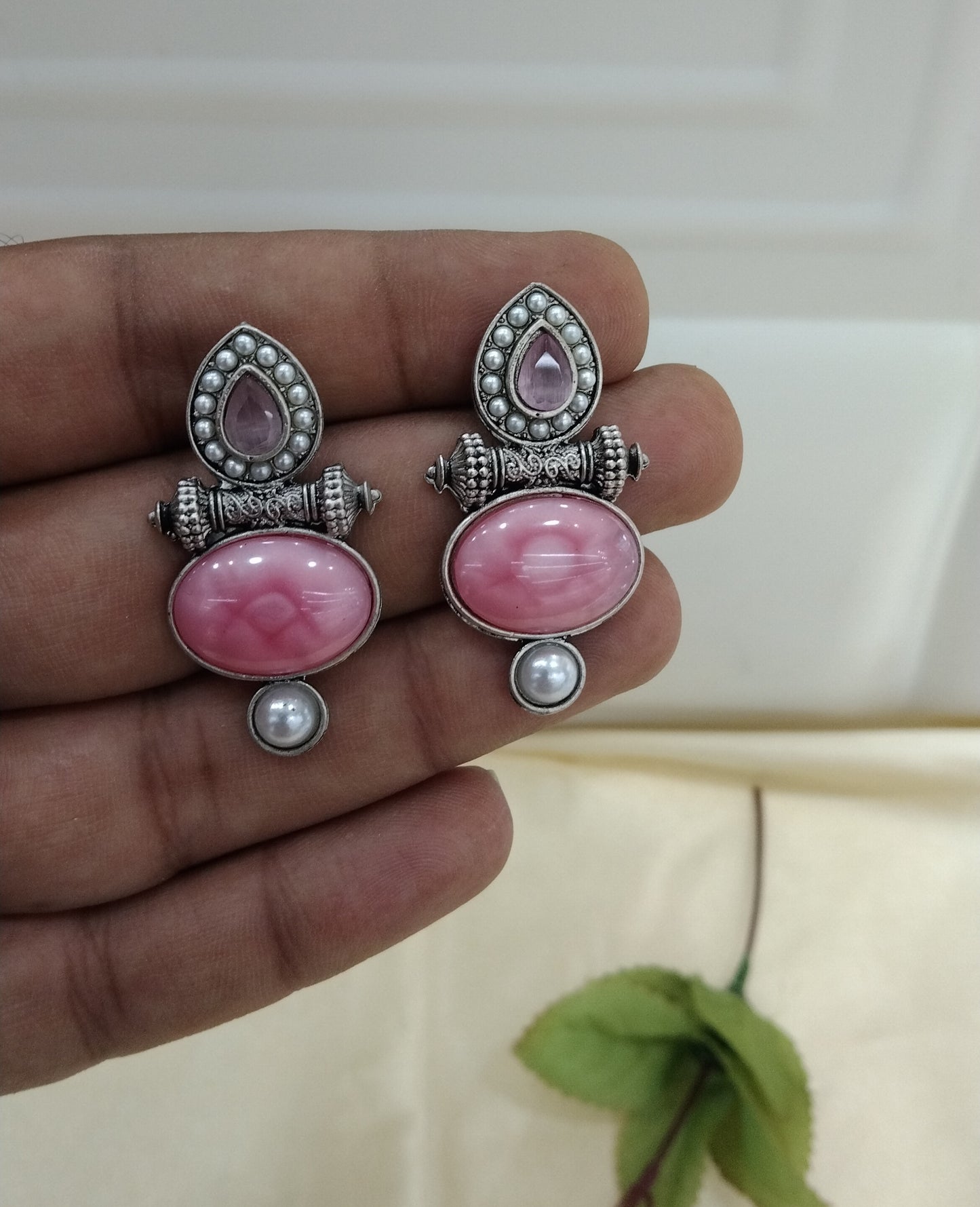Pink Oxidized Metal Shalu Bollywood Earrings Jewellery