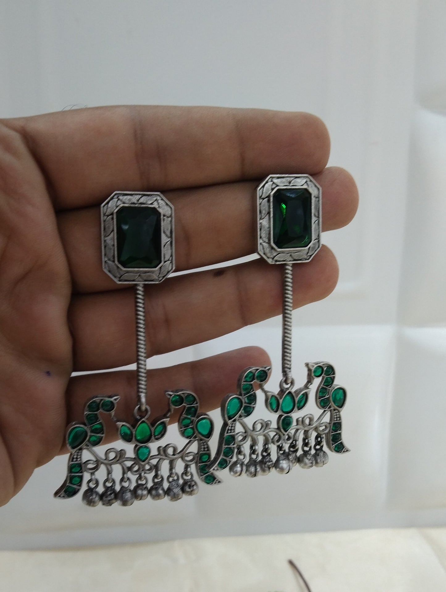 Green Oxidized Metal Shalu Bollywood Earrings Jewellery
