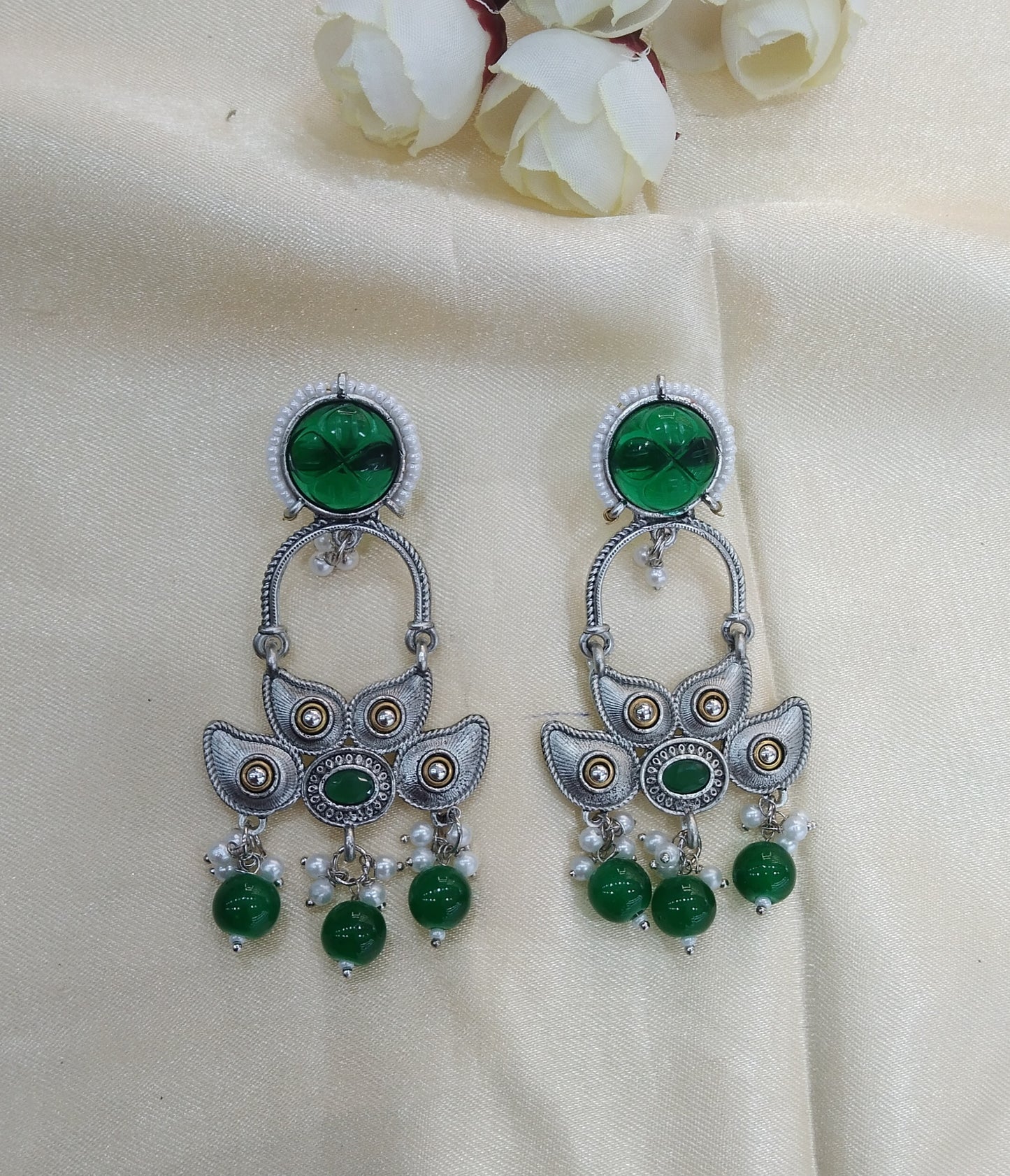 Green Oxidized Metal Shalu Bollywood Earrings Jewellery