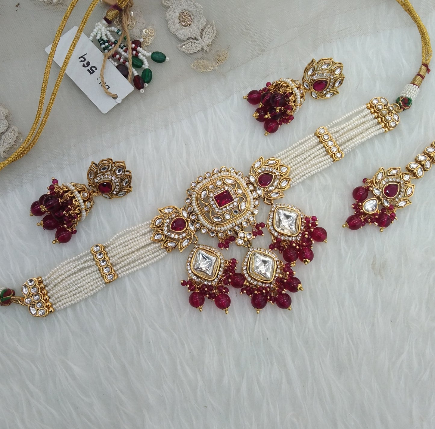 Majenta Kundan Choker Jewellery Hansin Set