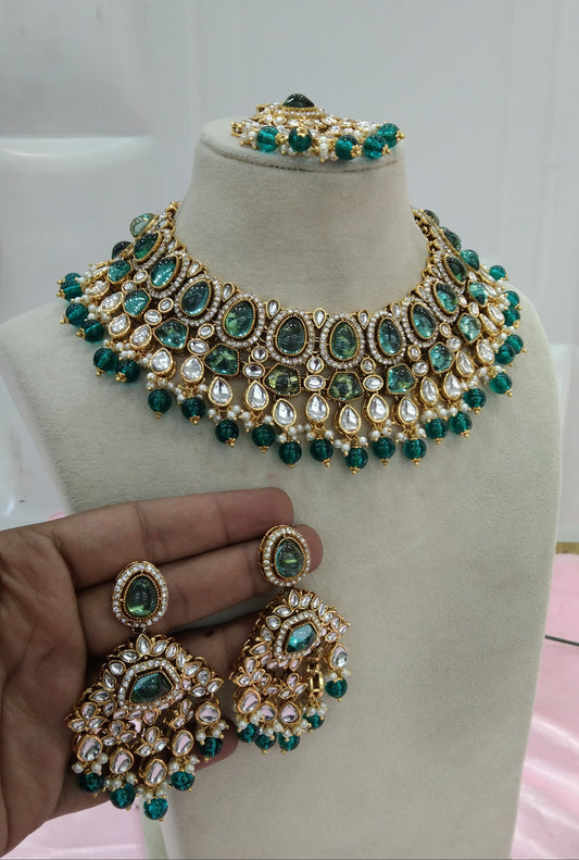 Rama Green Kundan Necklace Jewellery Jivin Set