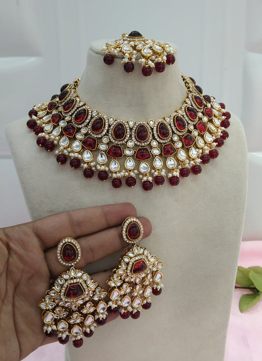 Maroon Kundan Necklace Jewellery Jivin Set