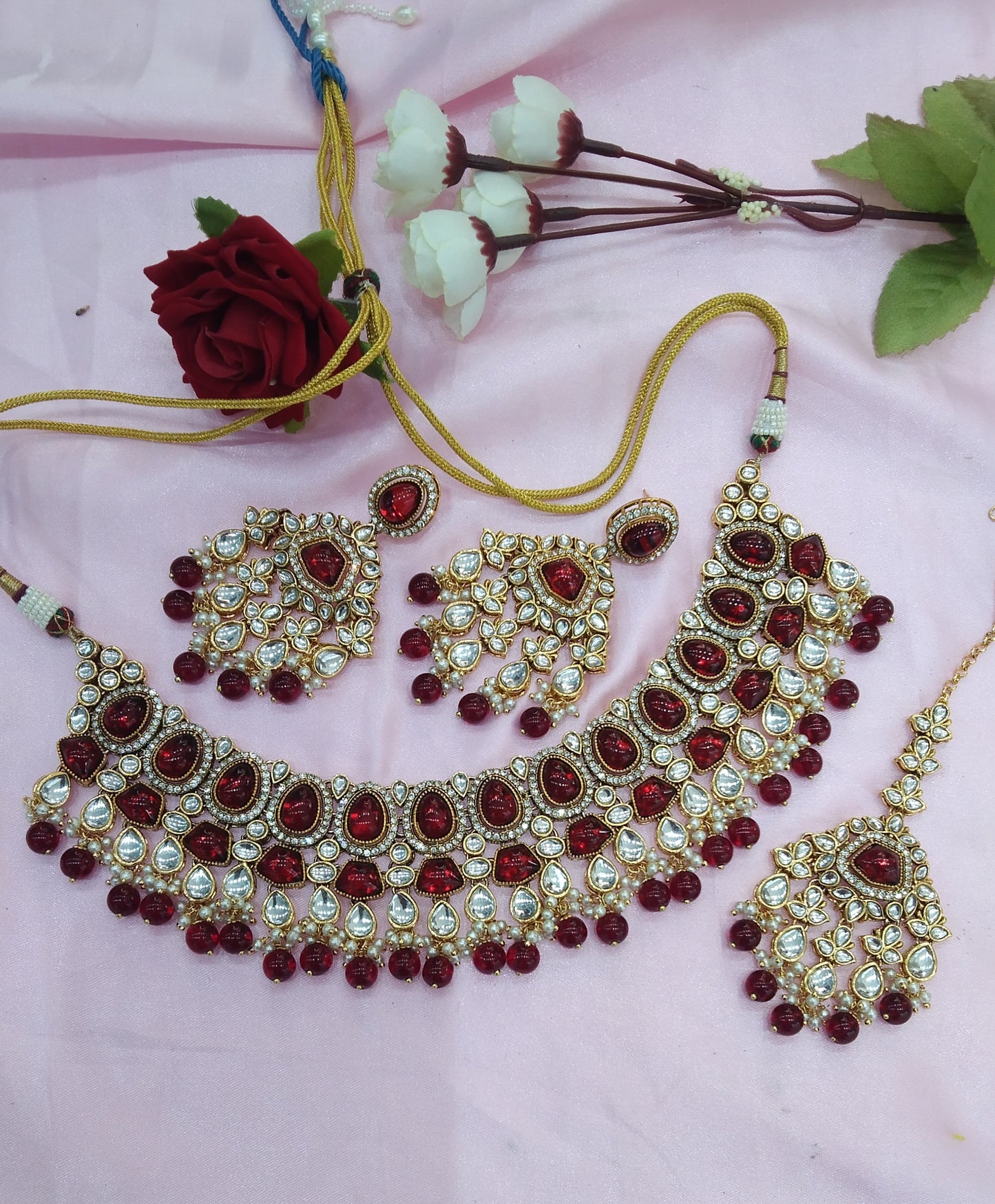 Maroon Kundan Necklace Jewellery Jivin Set
