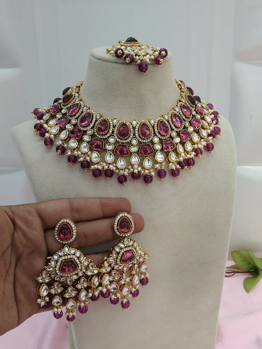 Purple Kundan Necklace Jewellery Jivin Set