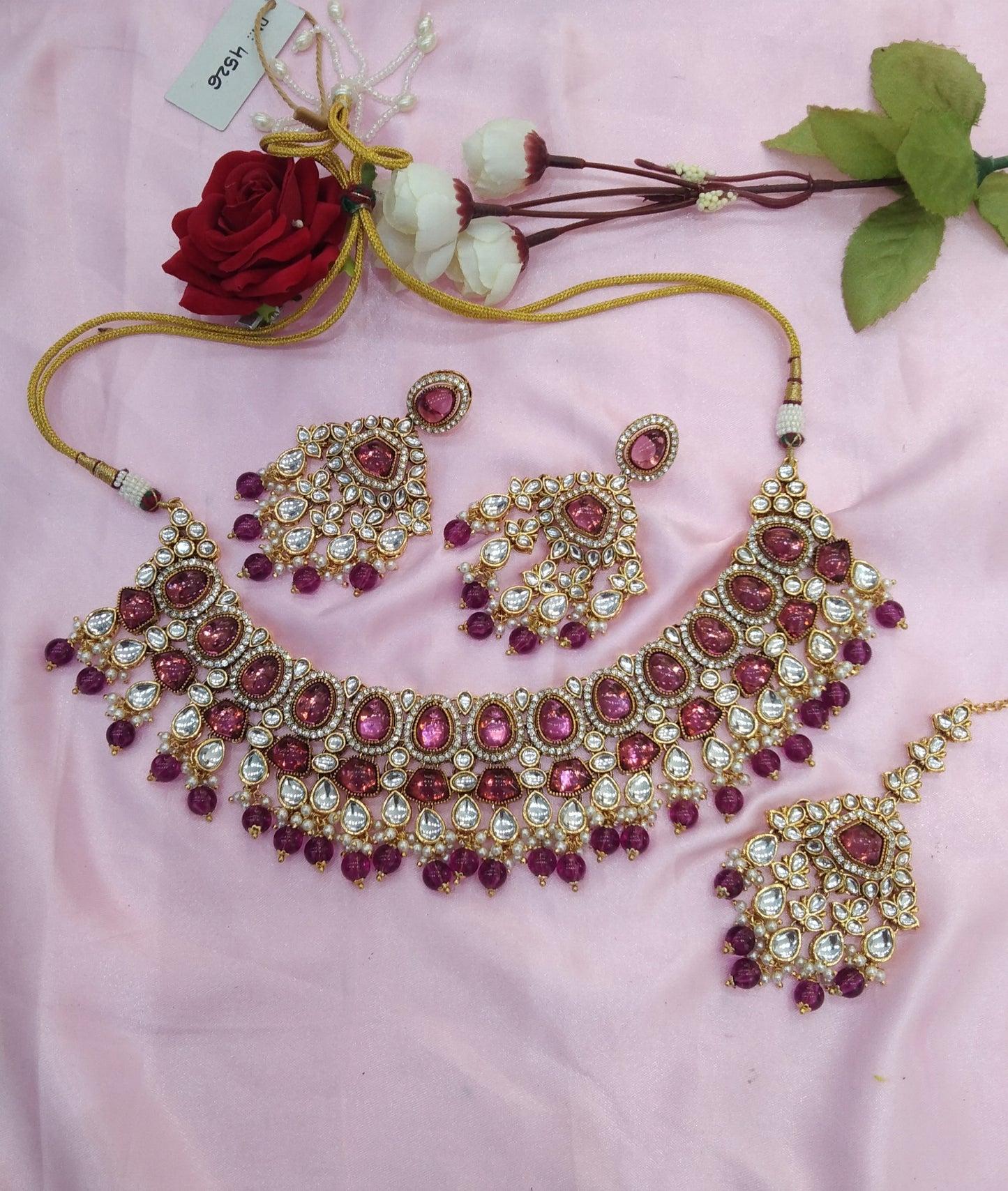 Purple Kundan Necklace Jewellery Jivin Set