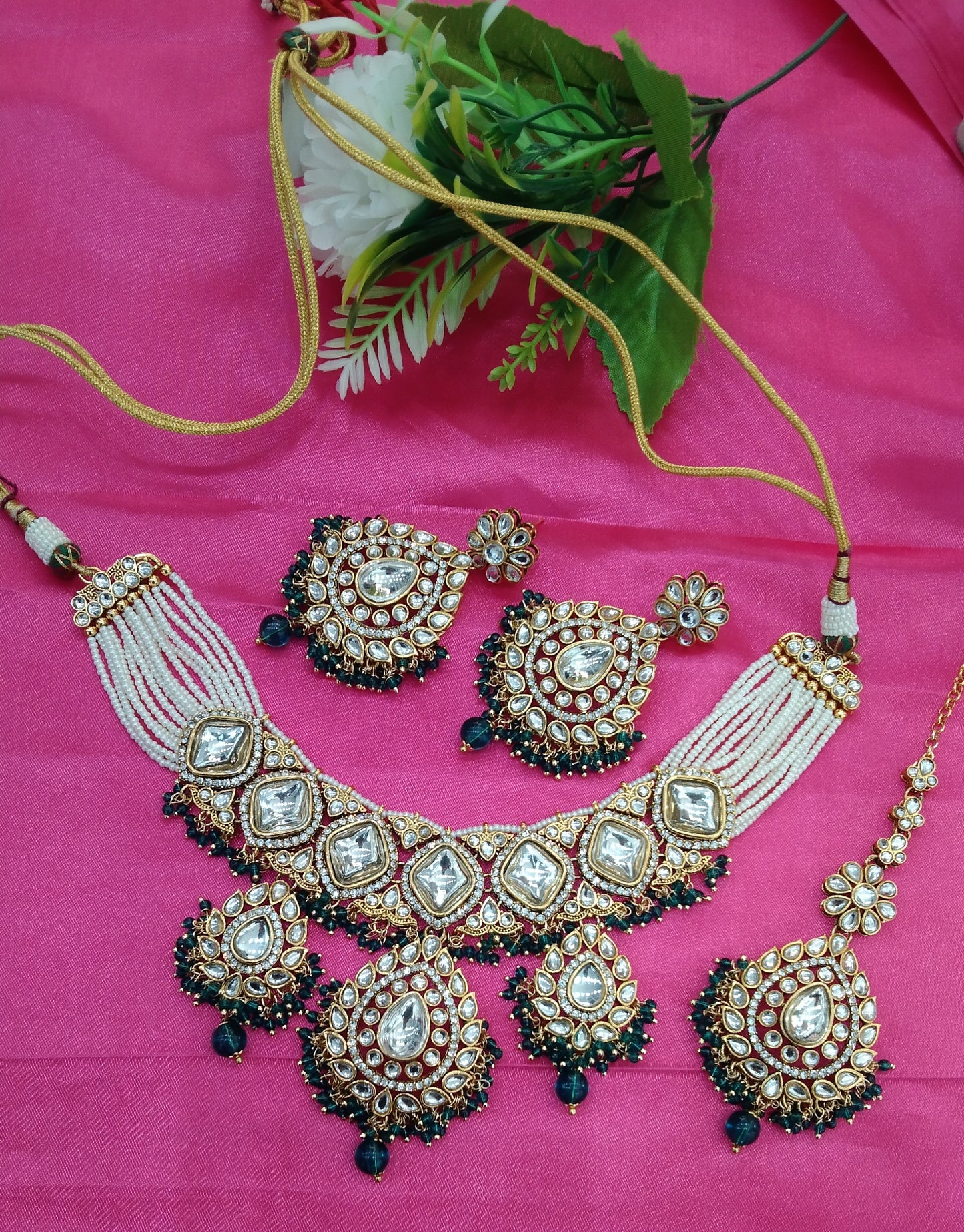 Rama Green Kundan Necklace Jewellery Ruby Set
