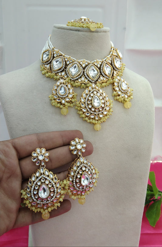 Yellow  Kundan Necklace Jewellery Ruby Set
