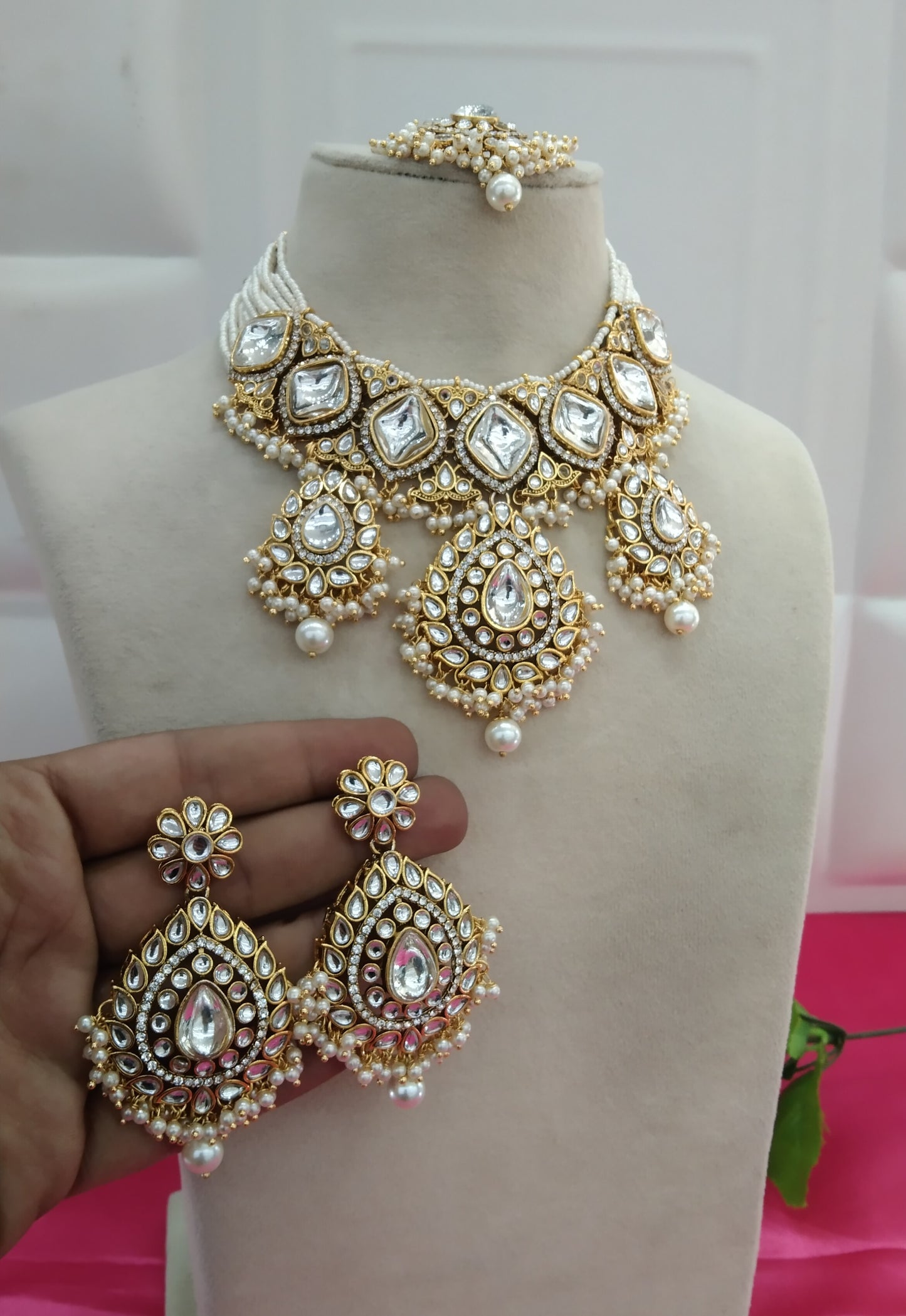 White Kundan Necklace Jewellery Ruby Set