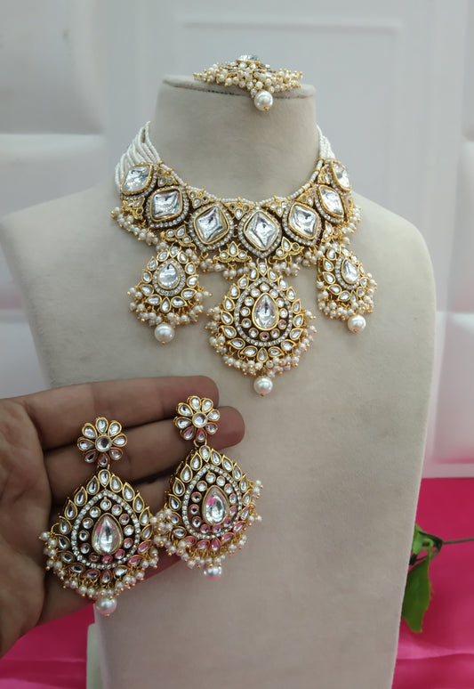 White Kundan Necklace Jewellery Ruby Set