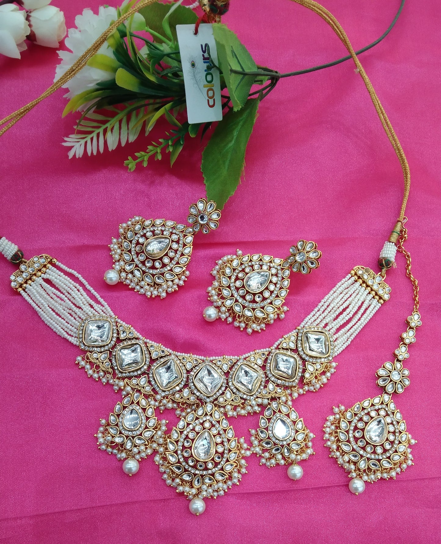 White Kundan Necklace Jewellery Ruby Set