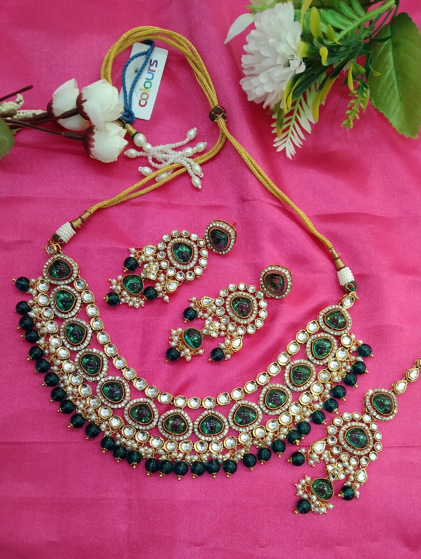 Rama Green Kundan Necklace Jewellery Ehimay Set