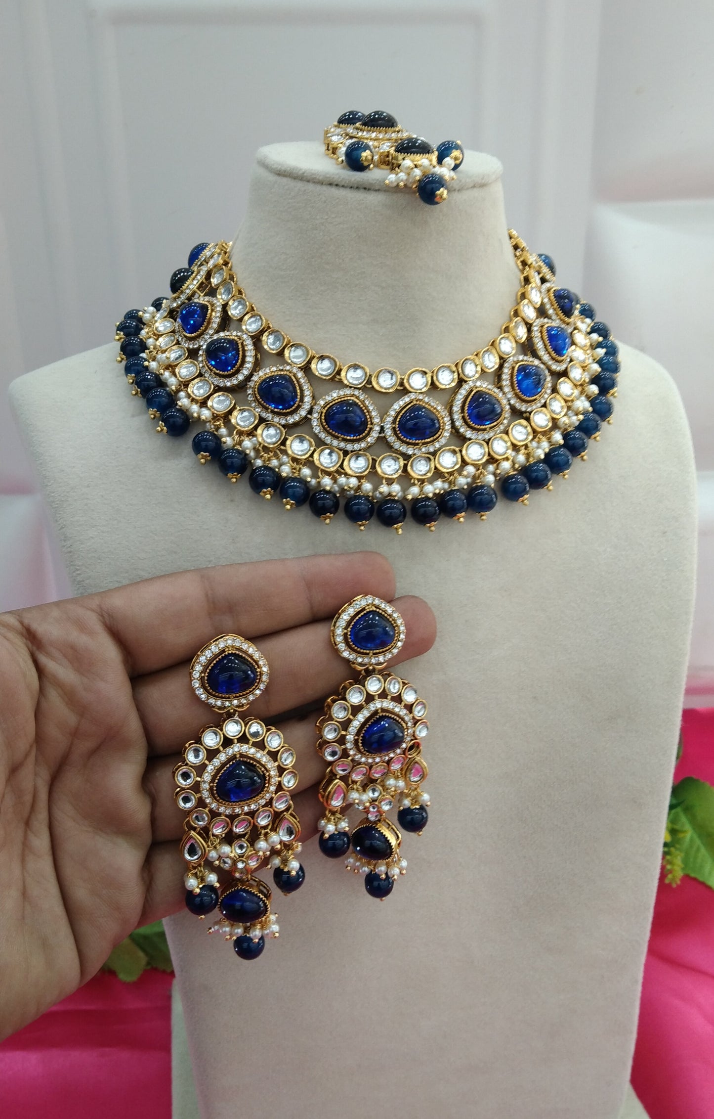 Blue Kundan Necklace Jewellery Ehimay Set