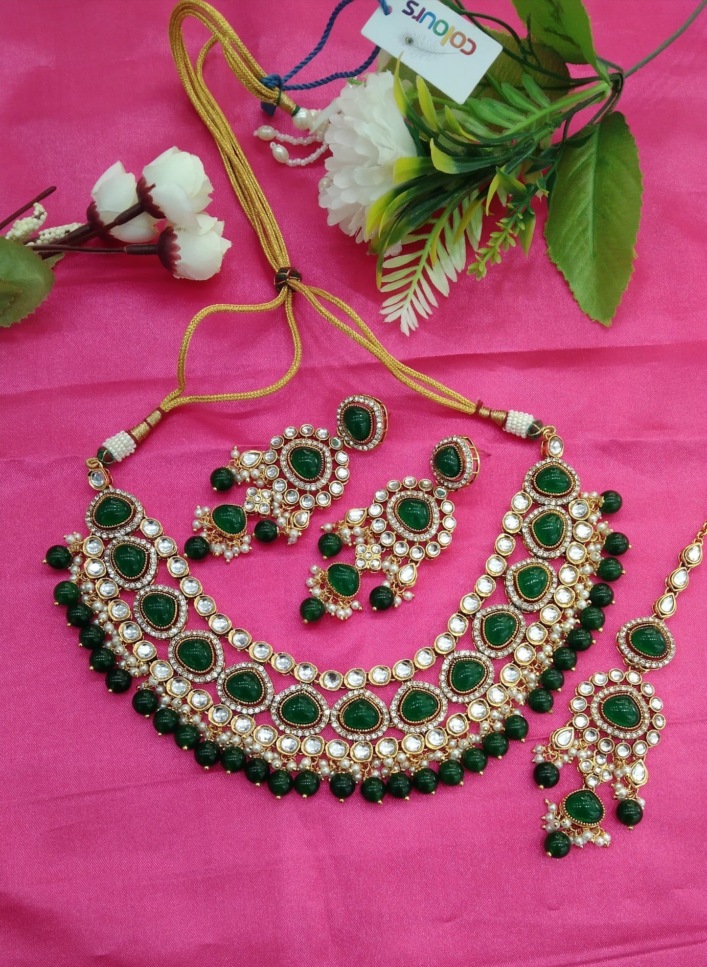 Green Kundan Necklace Jewellery Ehimay Set