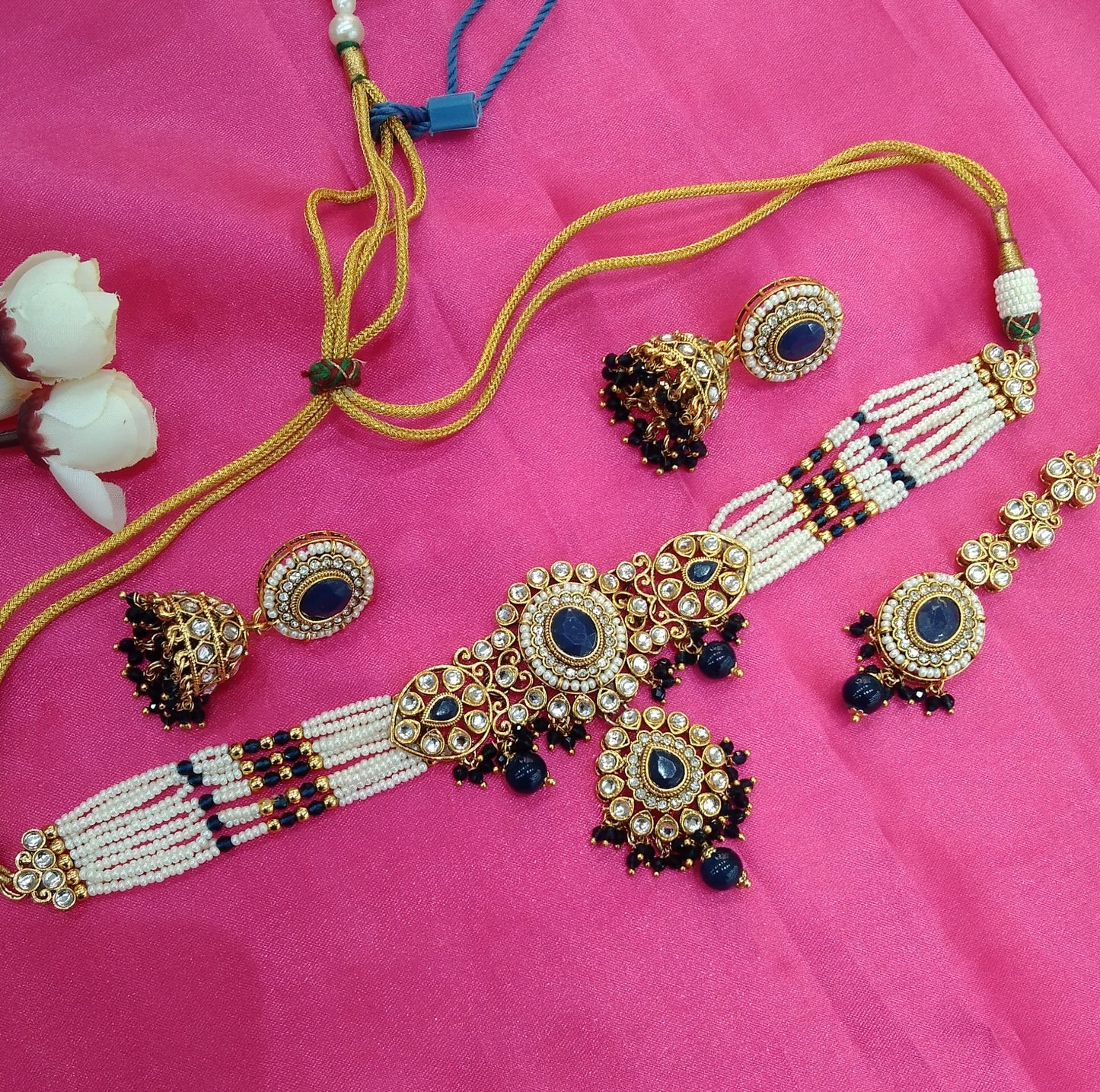 Blue Kundan Choker Jewellery Farhat Set