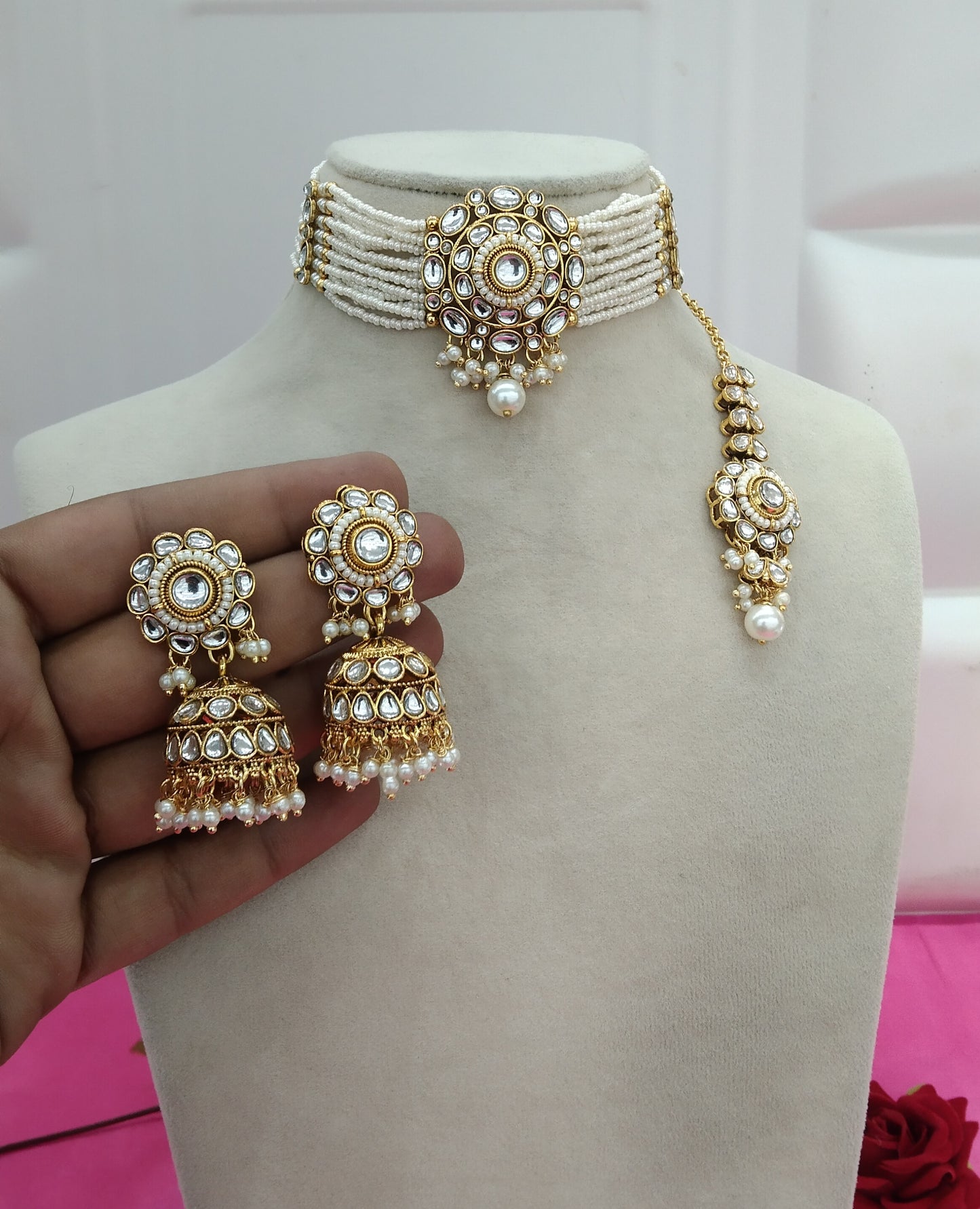 White Kundan Choker Jewellery Faaz Set