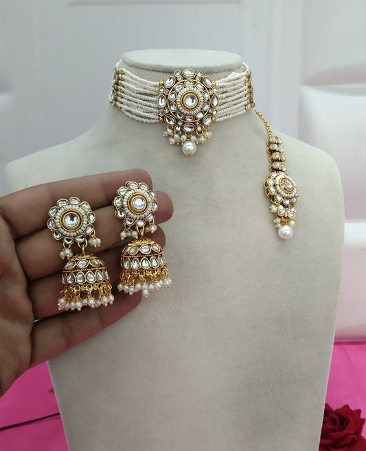 White Kundan Choker Jewellery Faaz Set