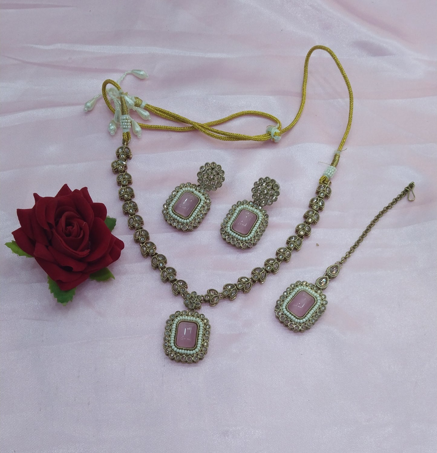 Baby Pink Necklace Jewellery Rishi Set