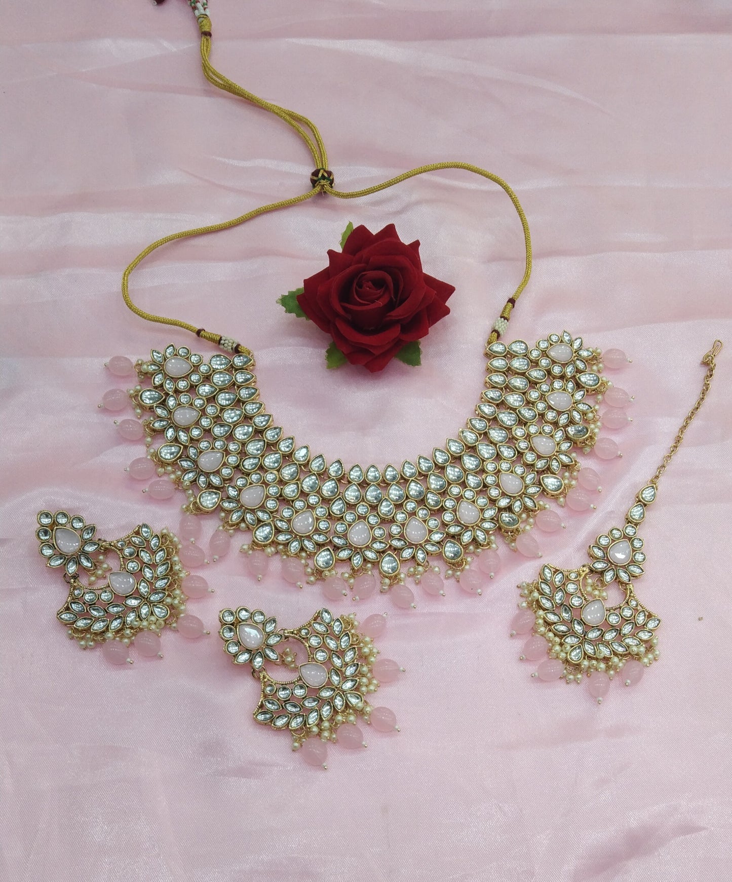 Pink Kundan Necklace Jewellery Heli Set