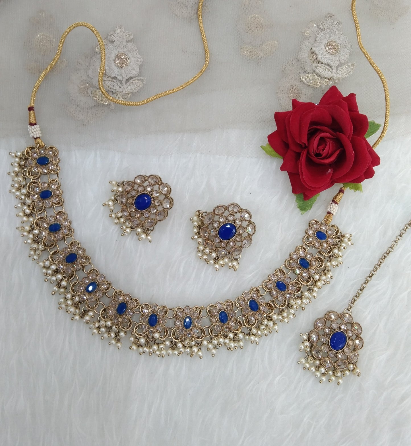 Blue Necklace Indian Jewellery Chavi Set