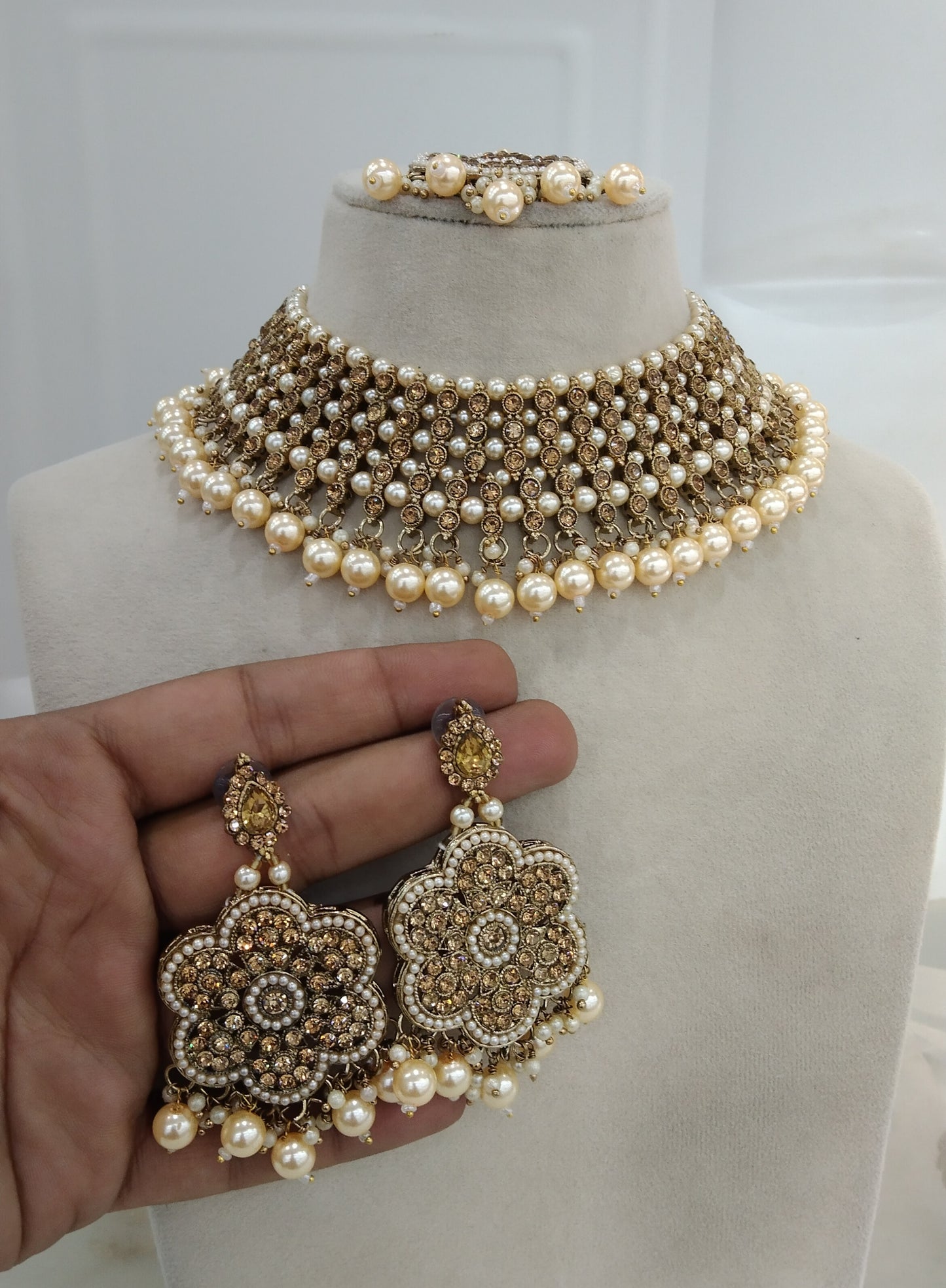 Antique golden Necklace Indian Jewellery Ritu Set