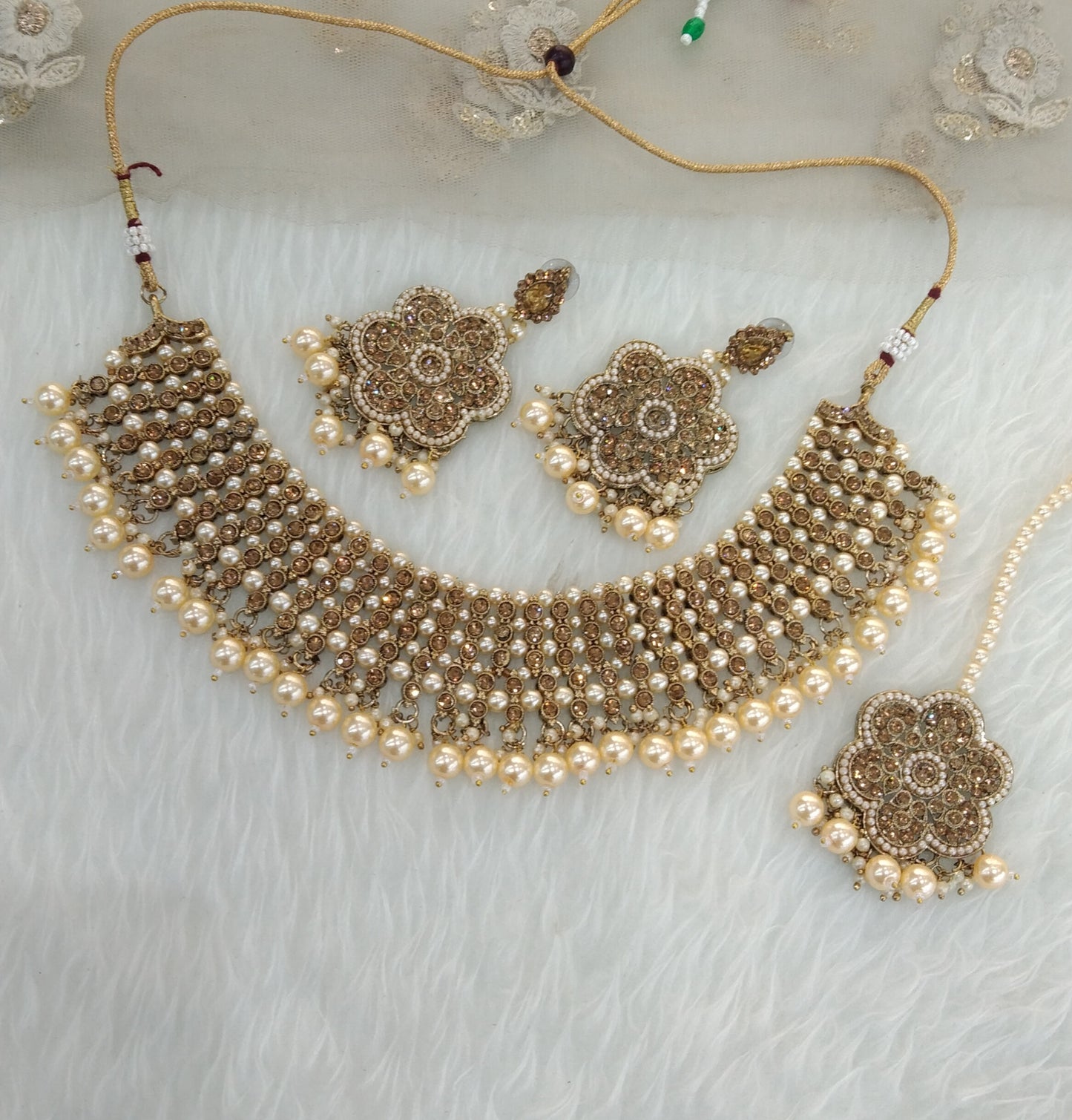 Antique golden Necklace Indian Jewellery Ritu Set