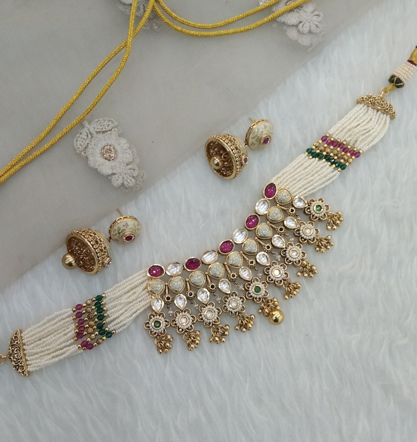 Majenta polki Kundan Choker Jewellery jasika Set (Copy)