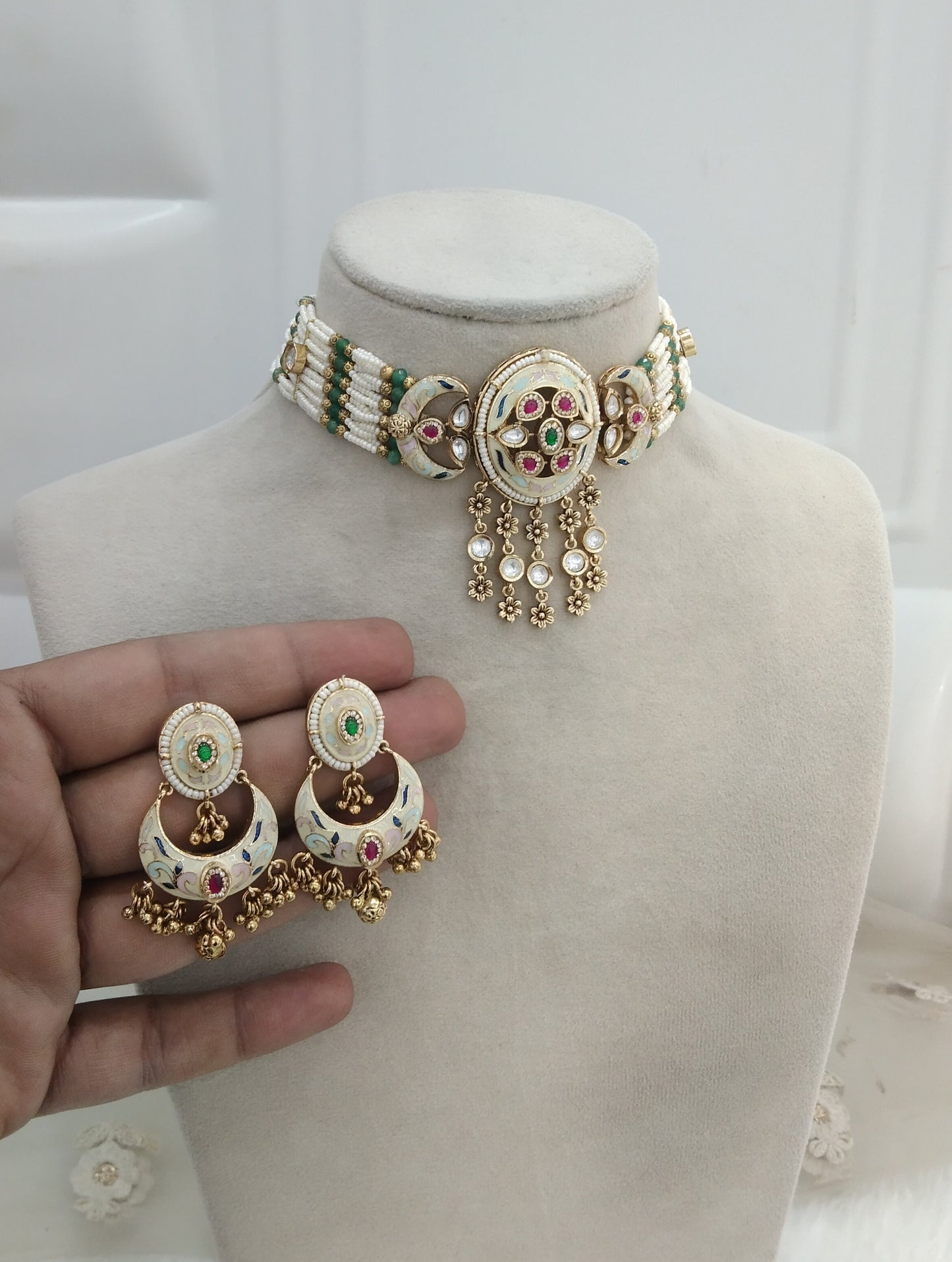 Multi color polki Kundan Choker Jewellery jasika Set