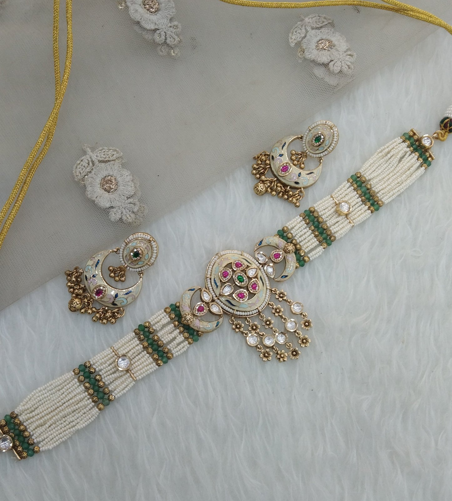 Multi color polki Kundan Choker Jewellery jasika Set