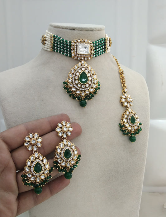 Green Kundan Choker Jewellery Kalu Set