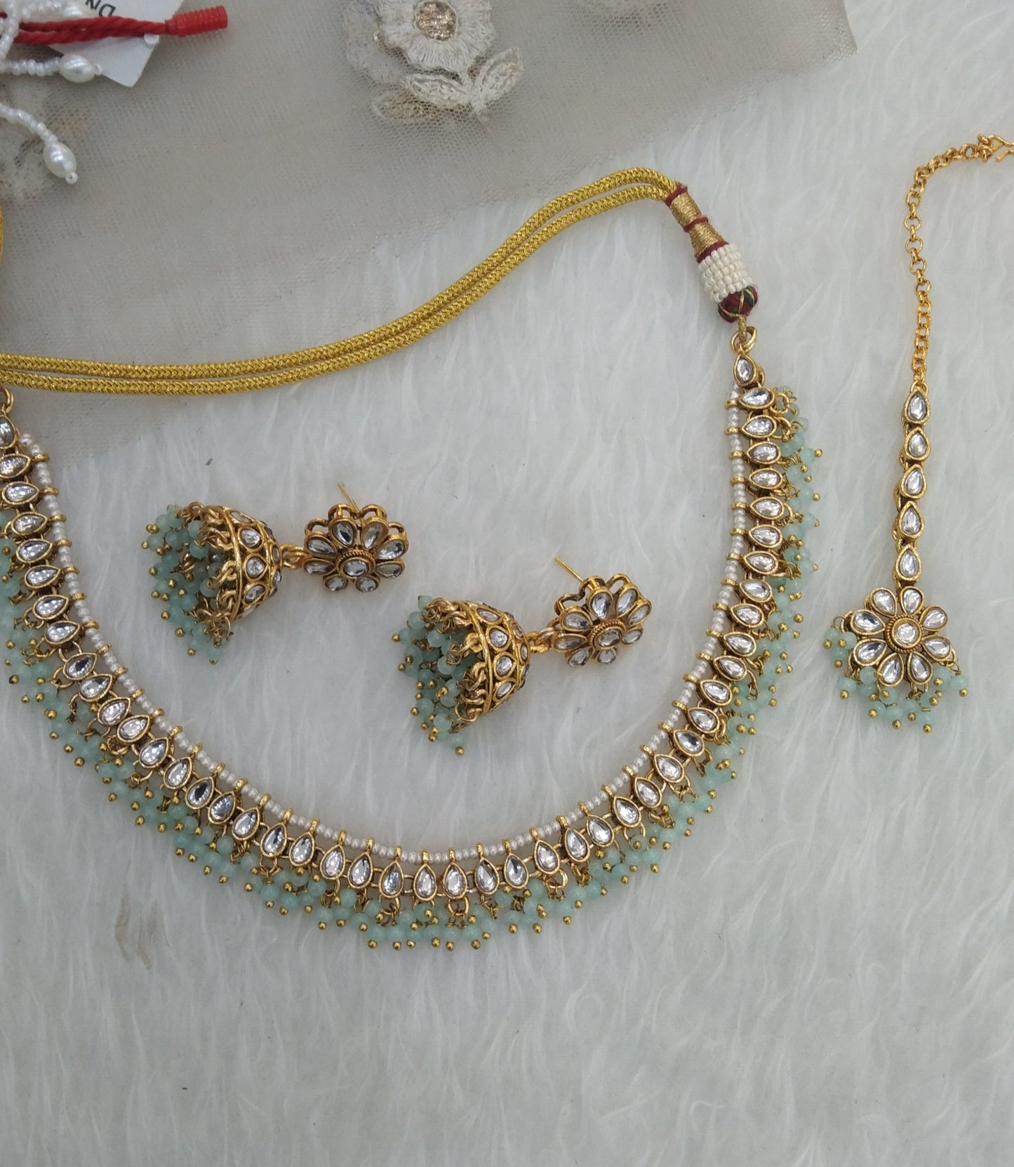 Sky Blue Kundan Necklace Jewellery Kavini Set