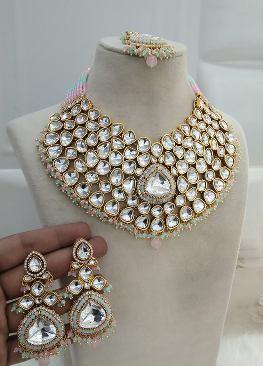 Mint Pink Kundan Necklace Jewellery Arjun Set