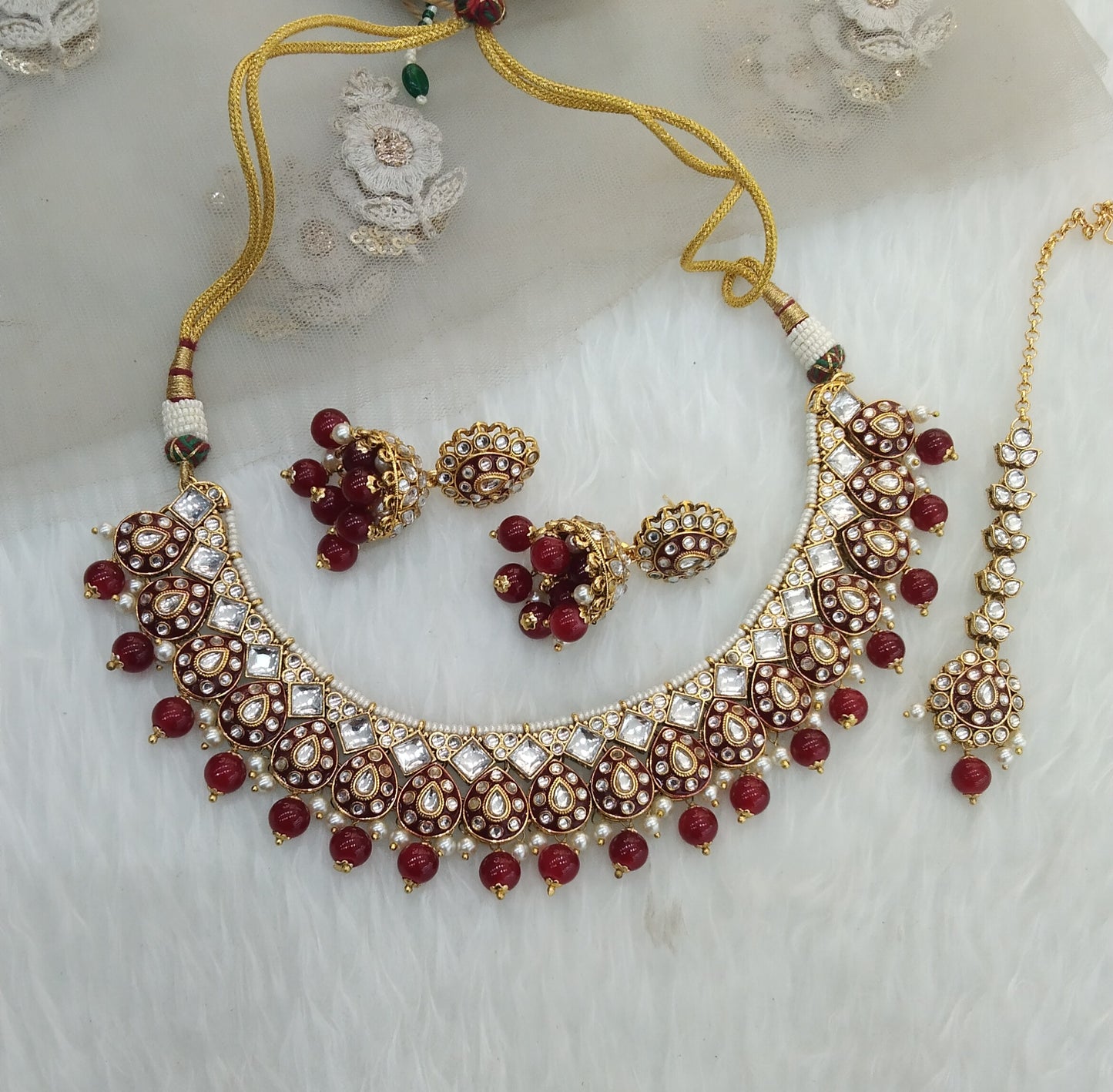 Ruby Kundan Necklace Jewellery Tapti Set