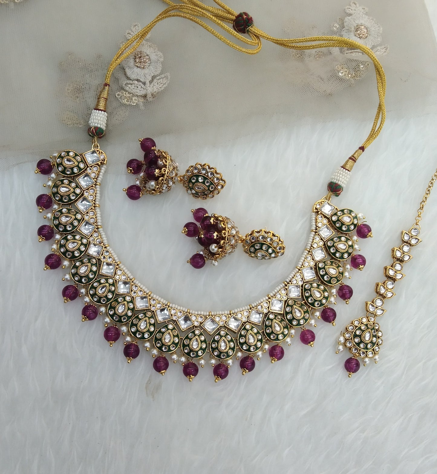 Purple Kundan Necklace Jewellery Tapti Set