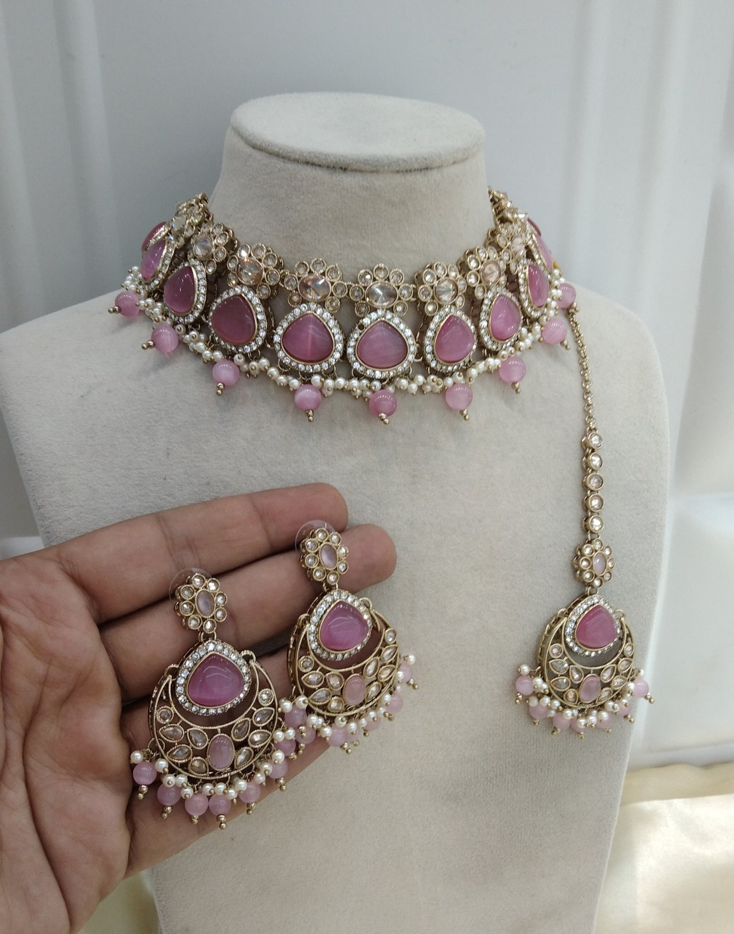 Pink Choker Monalisa Stone Jewellery Muskan Kundan Set