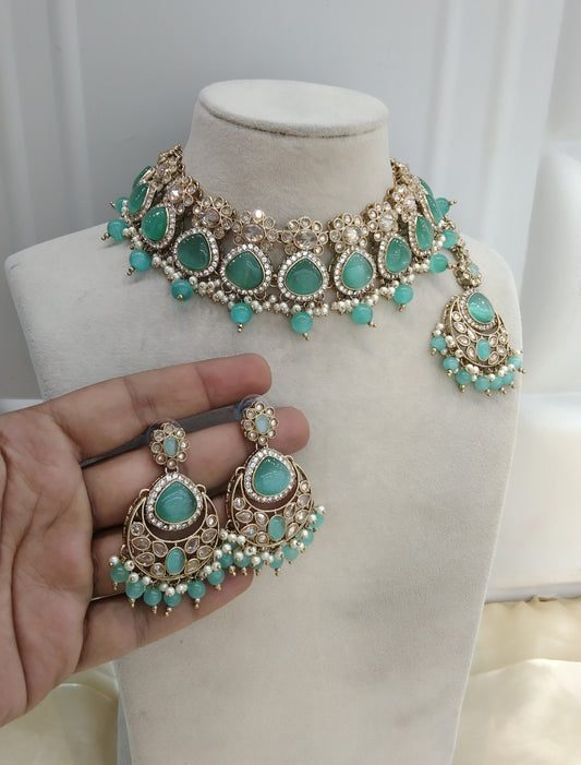 Tourquoise Choker Monalisa Stone Jewellery Muskan Kundan Set