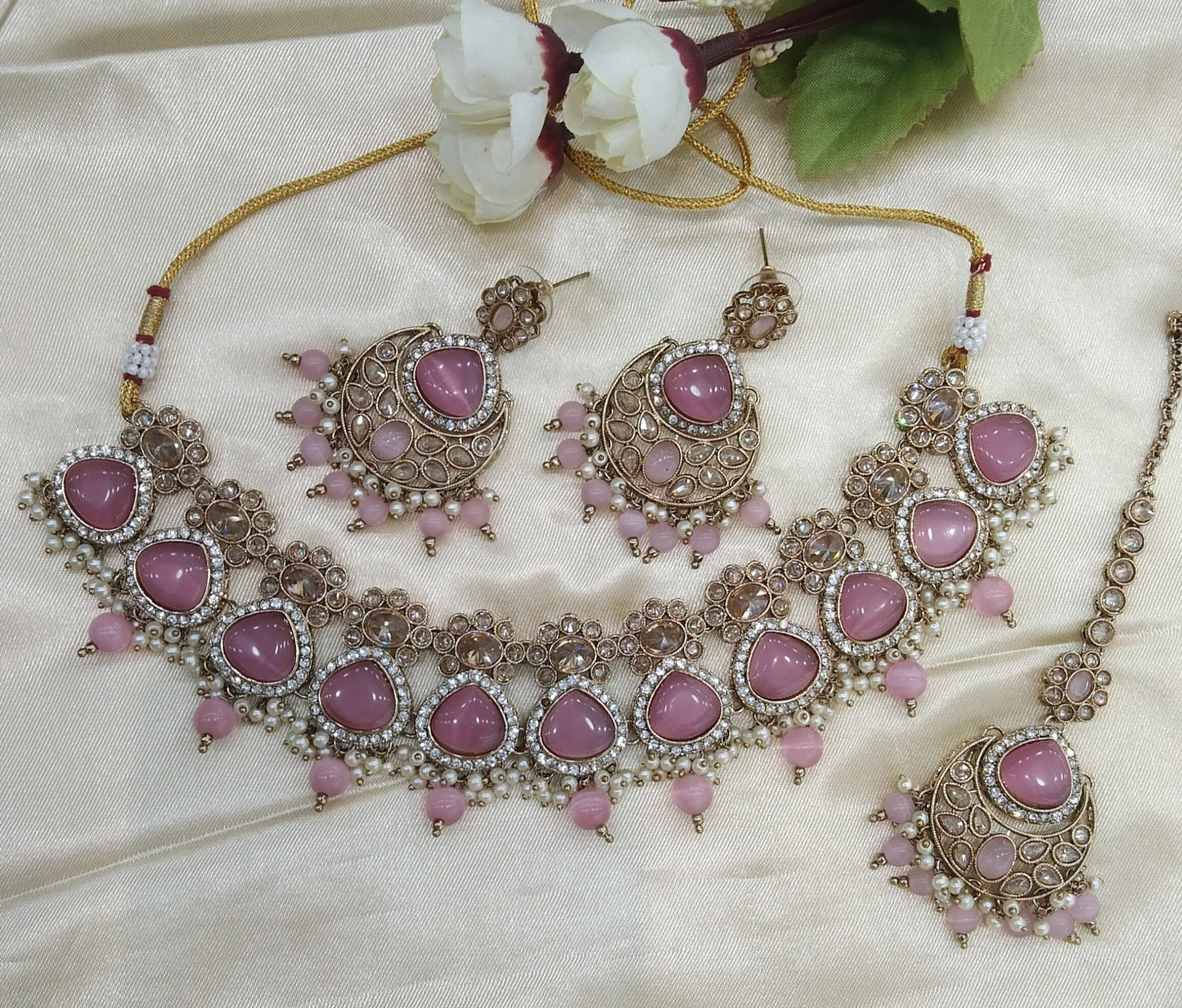 Pink Choker Monalisa Stone Jewellery Muskan Kundan Set