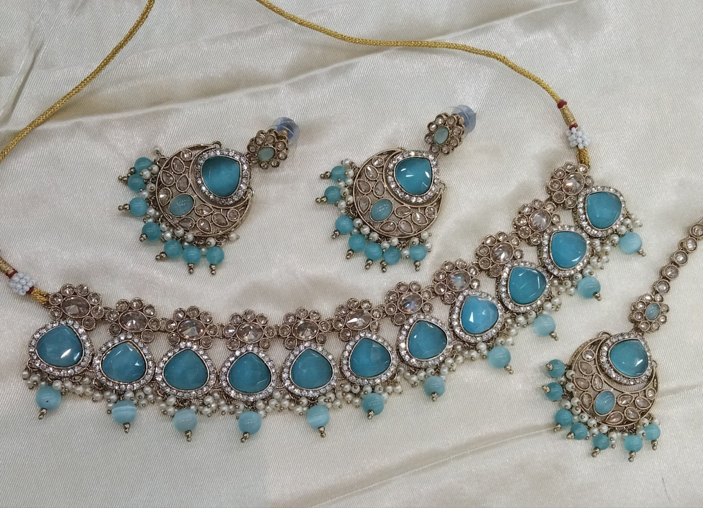 Sky Blue Choker Monalisa Stone Jewellery Muskan Kundan Set