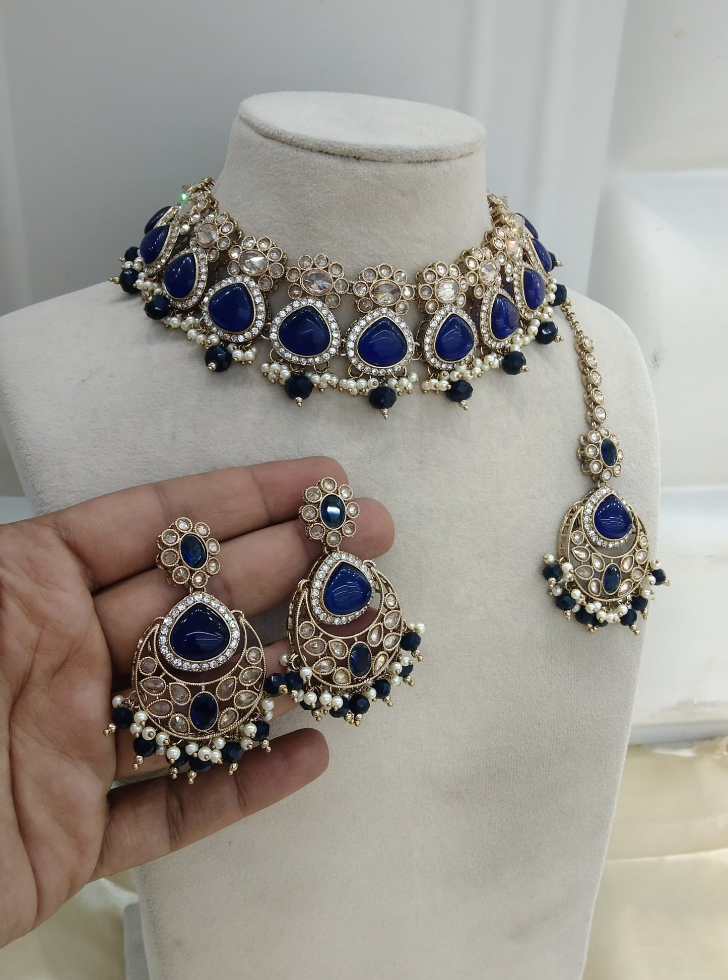 Blue Choker Monalisa Stone Jewellery Muskan Kundan Set