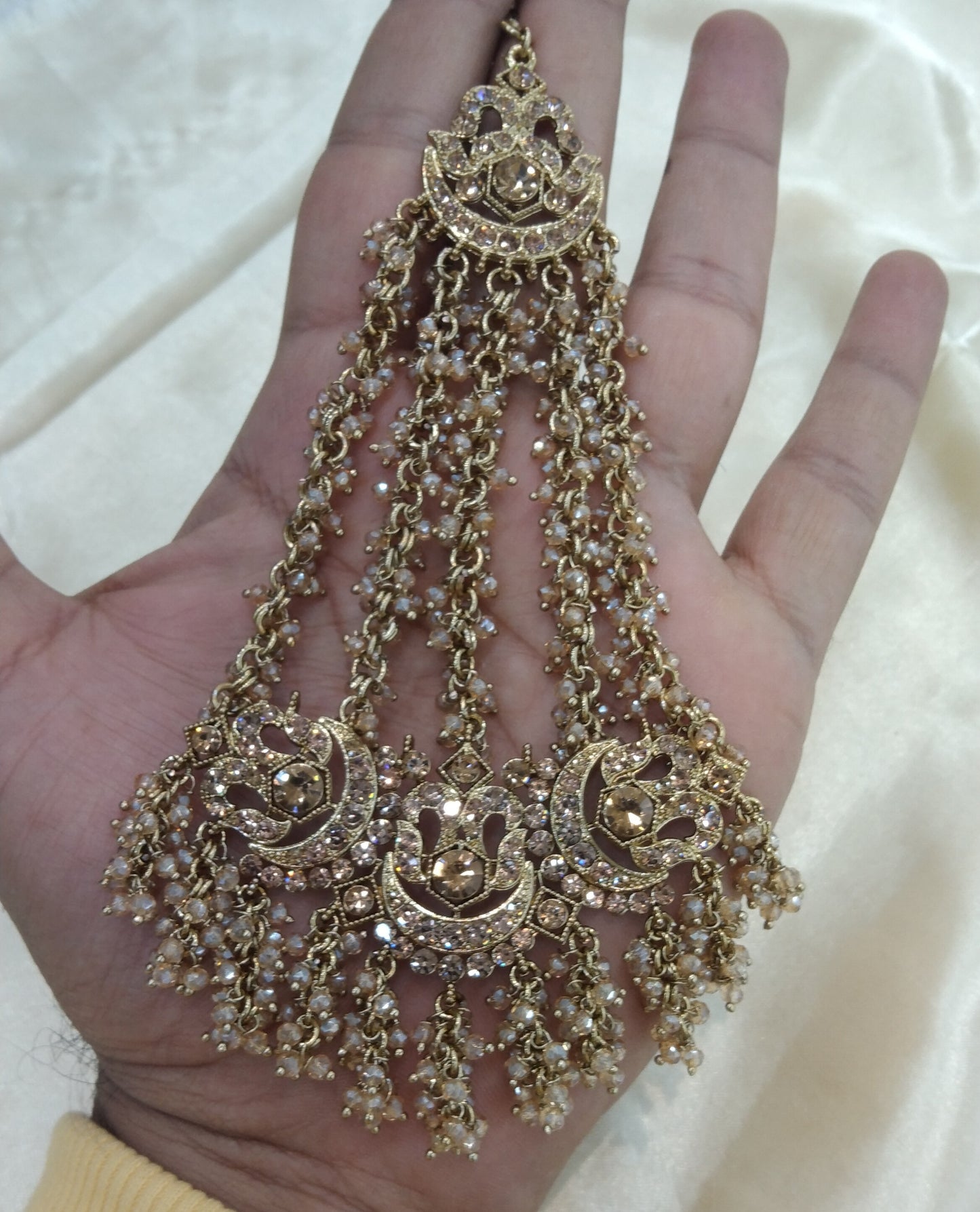 Antique Gold Crystals Headpassa Jhumar Kundan Jhoomer Jewellery