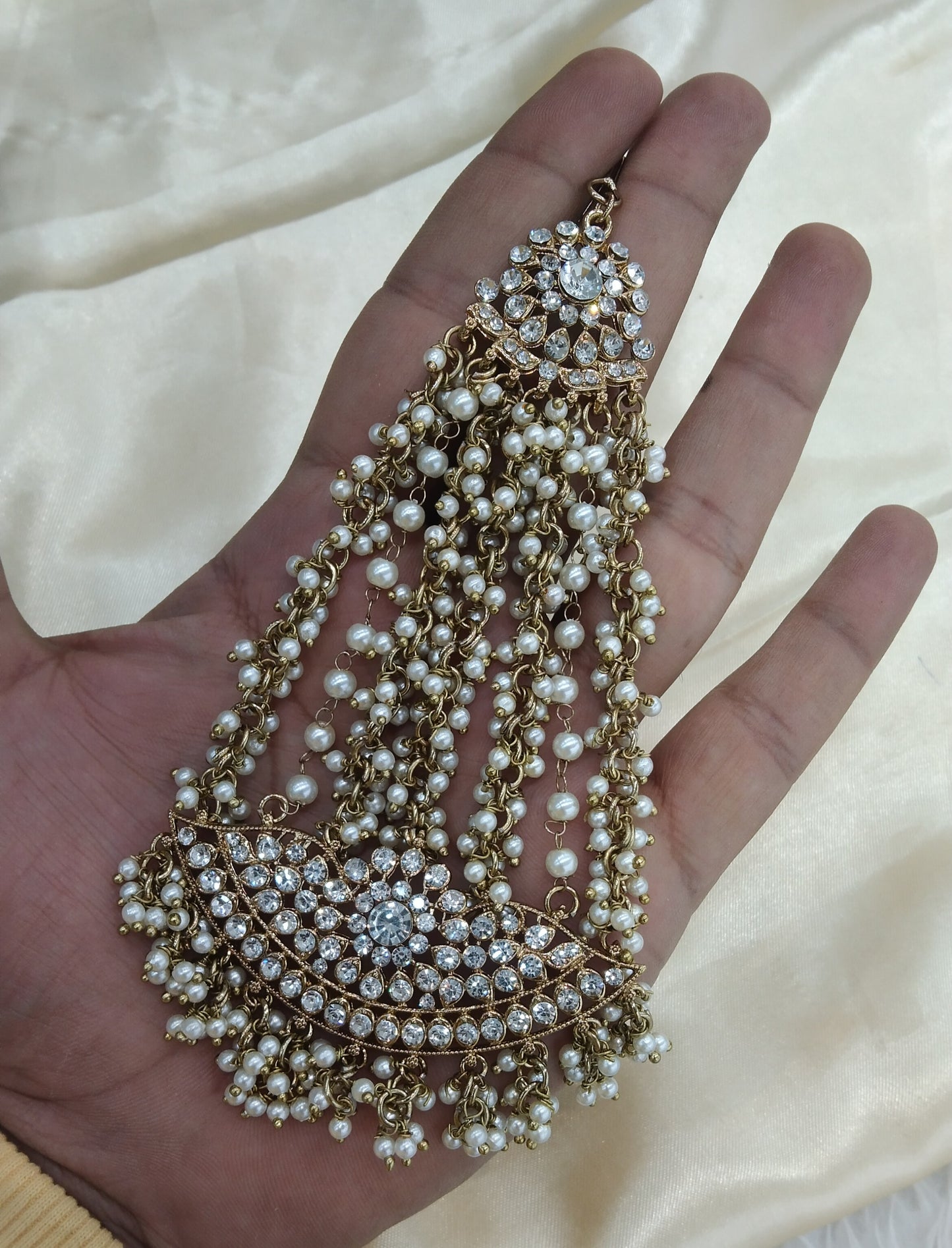 Antique White Crystals Headpassa Jhumar Kundan Jhoomer Jewellery